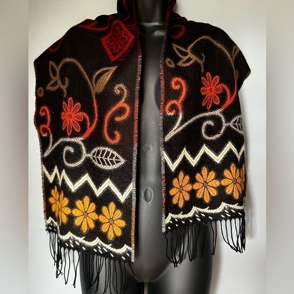 Cashmink V. Fraas Accessories - Cashmink V. Fraas Scarf 59 x 11 Fringed Germany Black With Bold Colors